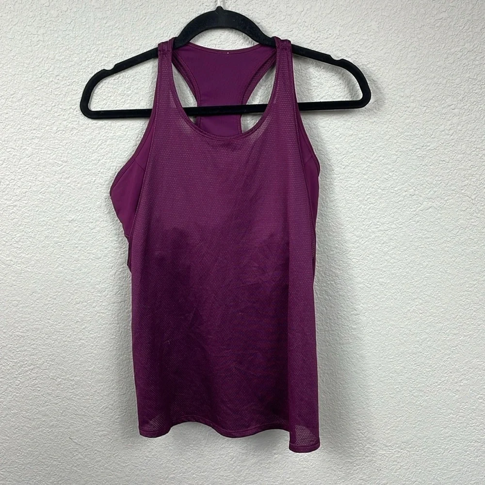 Lululemon Pushing Limits Tank Top Marvel Purple Built In Sports Bra Sz 8